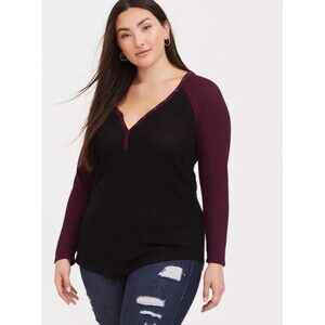 Torrid Waffle V-Neck Henley Raglan Long Sleeve Tee Size 2 / 2X